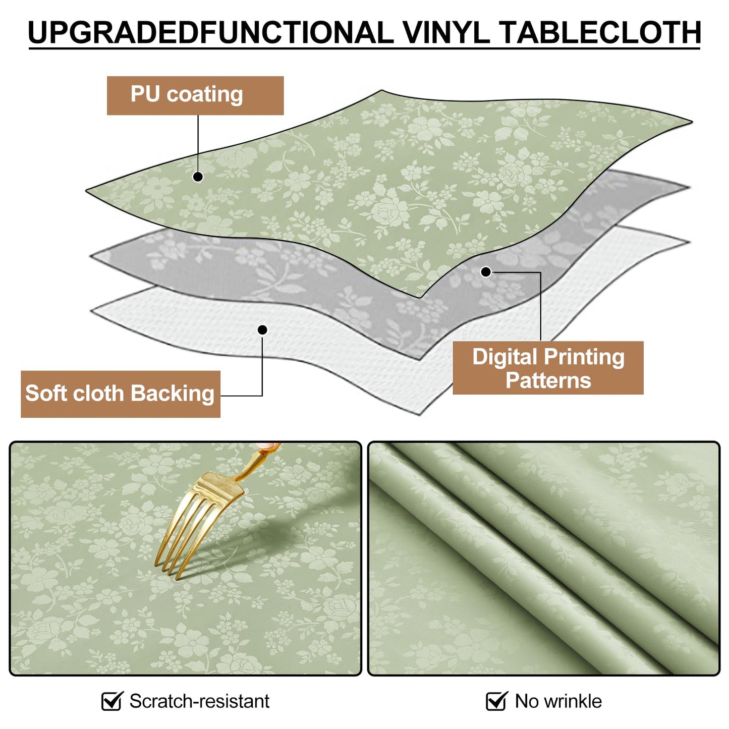 Smiry Rectangle Table Cloth, Waterproof Heavy Duty Vinyl Tablecloths, Wipeable Washable Table Cover for Kitchen and Dining Room (Grass Green, 60" X 120")