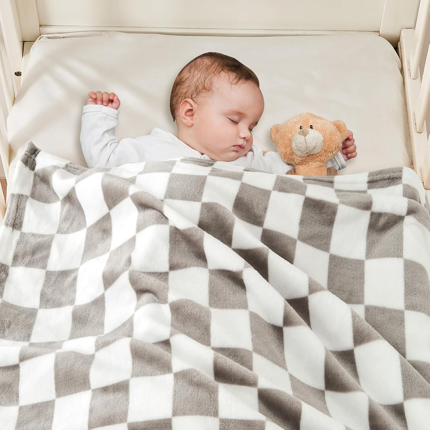 Yurhap Checkered Baby Blanket - Super Soft Fleece for Infants | Neutral Color, 30x40 Inch