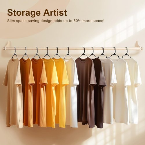 HOUSE DAY Plastic Hangers - 16 Pack Black Adult Clothes Hangers | Space-Saving, Non-Slip & Durable Design