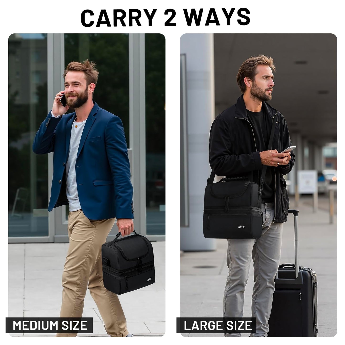 MIER Adult Lunch Box Insulated Lunch Bag Large Cooler Tote Bag for Men, Women, Double Deck Cooler(Black Large)