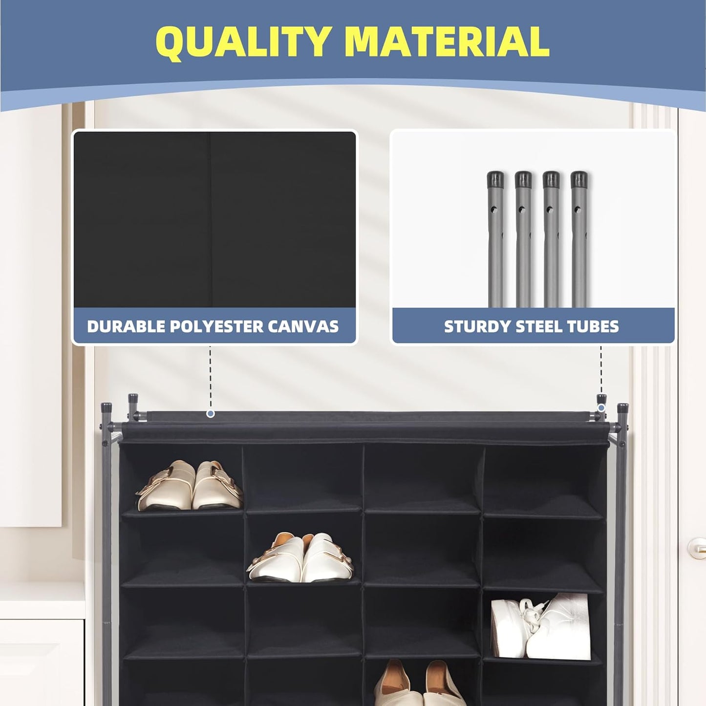 Storage Maniac Stackable Shoe Cubby Organizer - 20-Cube Free Standing Rack for Entryway & Bedroom