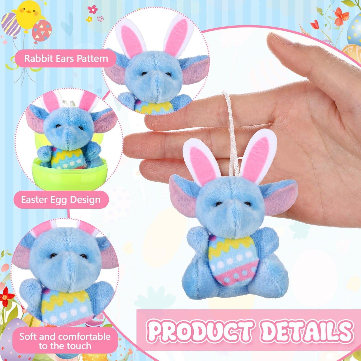 Lunmon 36 Pcs Prefilled Easter Eggs Filled with Mini Plush Animal Toys for Kids Baster Stuffer Filler Stuffed Animals with Carrot for Easter Egg Hunt Filler Party Favors Classroom Prize Supplies