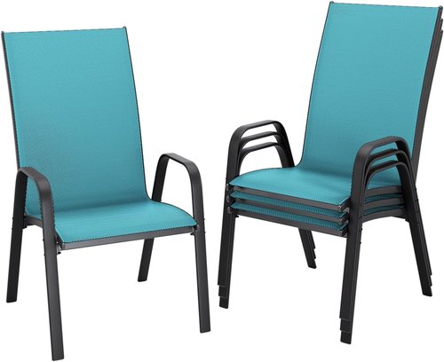 JEAREY Patio Dining Chairs Set of 4 - Outdoor Stackable Furniture for Lawn & Garden - Peacock Blue