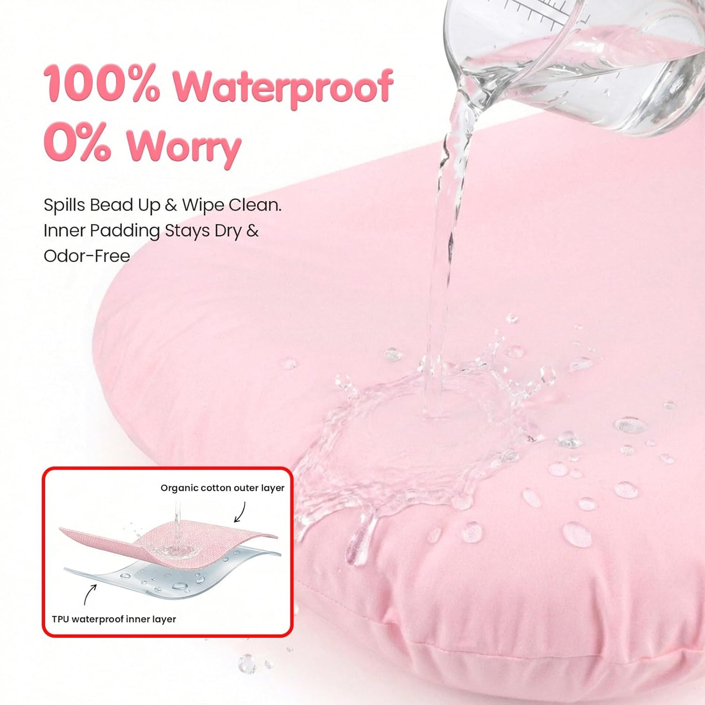 Skiennix Infant Support Cushion - Portable Baby Lounger & Tummy Time Mat, Soft Cotton, Waterproof (Pink)