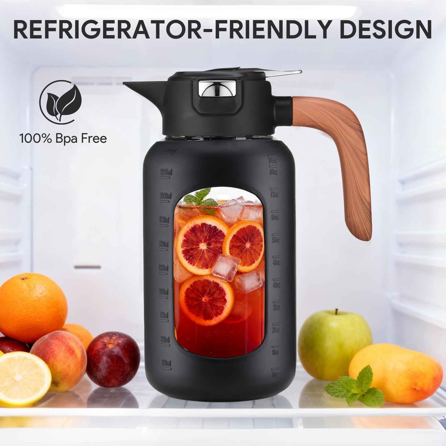 84 oz/2.5 Liter Glass Pitcher with Lid and Handle, Glass Carafe/Jug for Hot/Cold Water, Large Iced Tea Pitcher for Coffee, Juice and Homemade Beverage