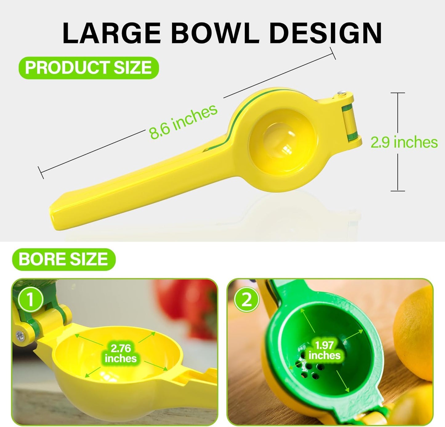 Vakoo 2-in-1 Lemon Squeezer - Heavy-Duty, Rust-Resistant Manual Juicer for Citrus - Easy to Use & Clean, Yellow & Green