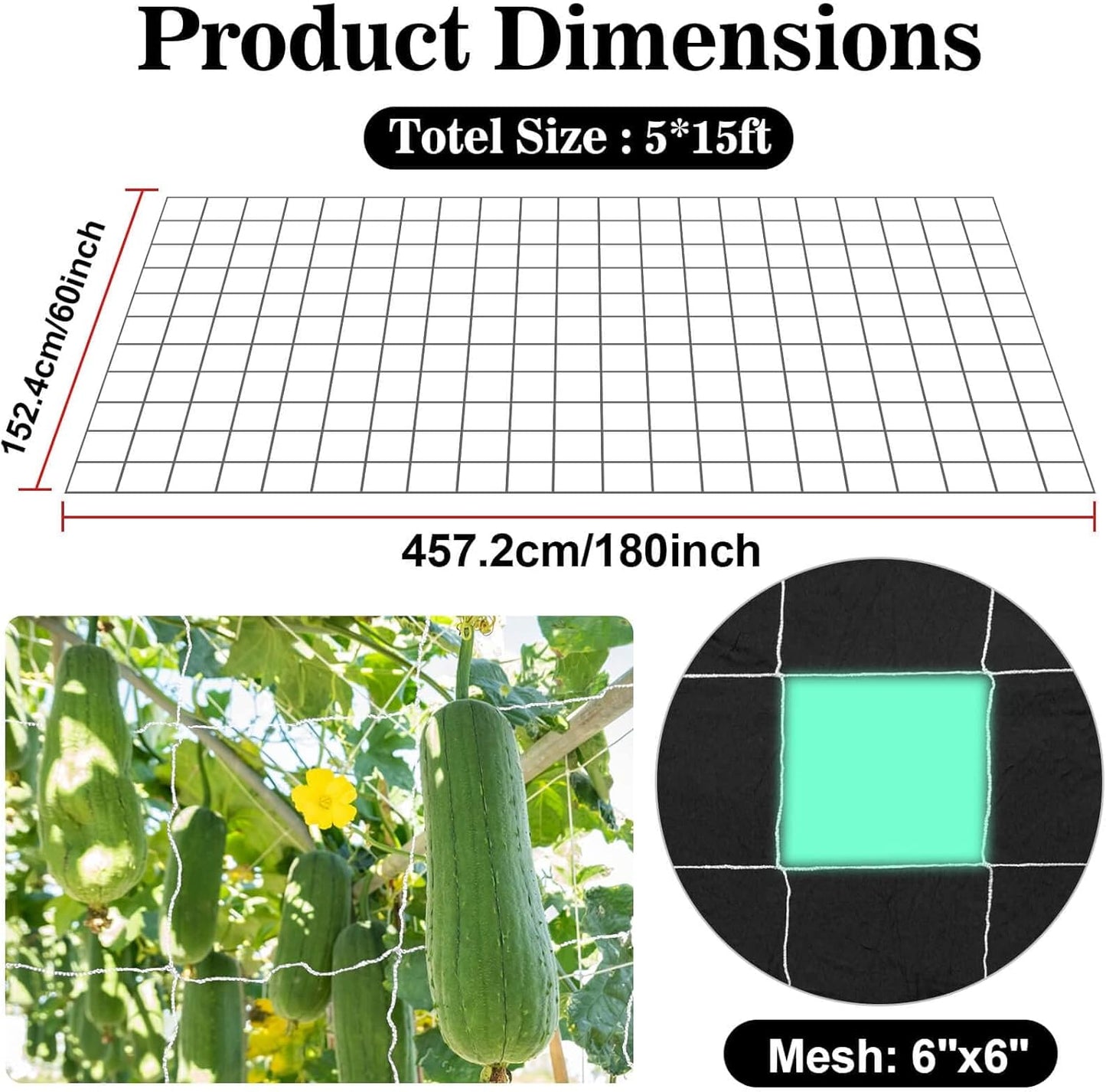 Sukh Garden Plant Trellis Netting - 5 x 15 Ft Polyester Mesh for Climbing Plants & Vegetables