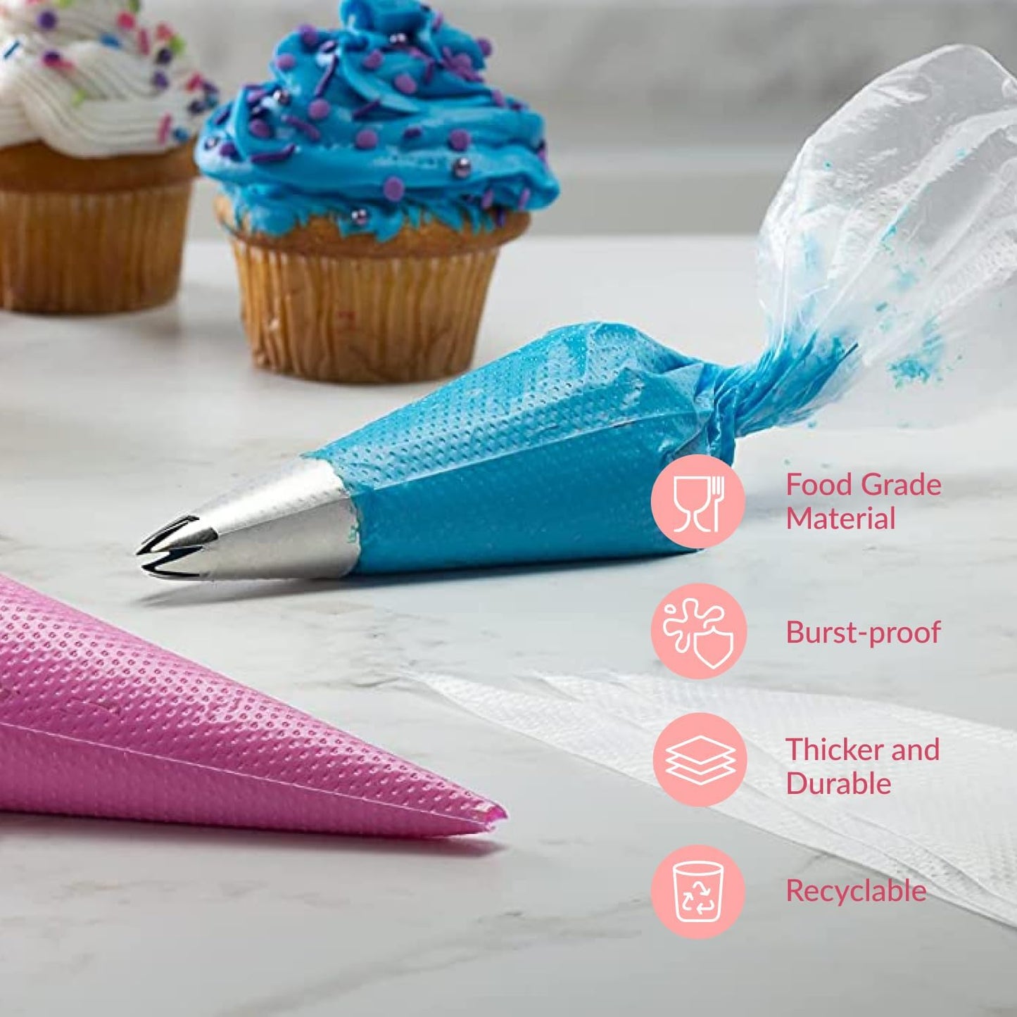 Prestee Anti-Burst Piping Bags - Durable 12 Inch Tipless Icing Bags for Pastry & Cookie Decorating - Set of 200