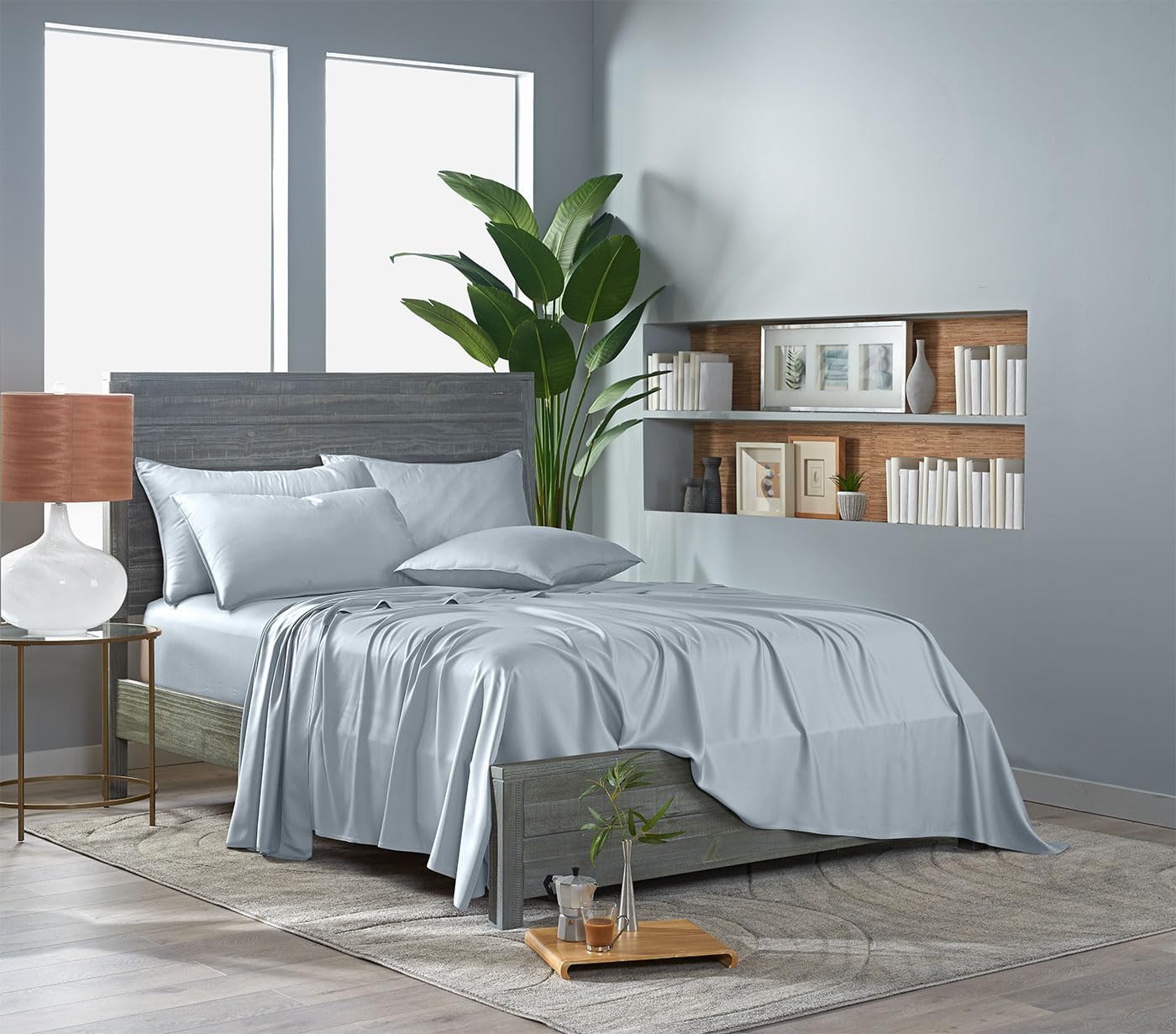 Pure Bamboo Split King Sheets - 100% Organic Viscose Bed Sheet Set, Soft & Cooling, Glacier Color