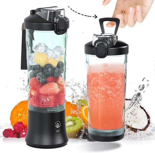 DENOKIN Portable Blender - Cordless 20oz Personal Size Blender for Smoothies & Shakes | Elegant Black with 6 Blades