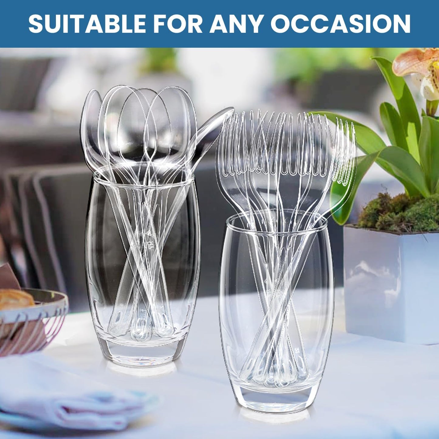 Skiennix Clear Plastic Utensils - 360 Heavy Duty Disposable Forks | Bulk Silverware Set