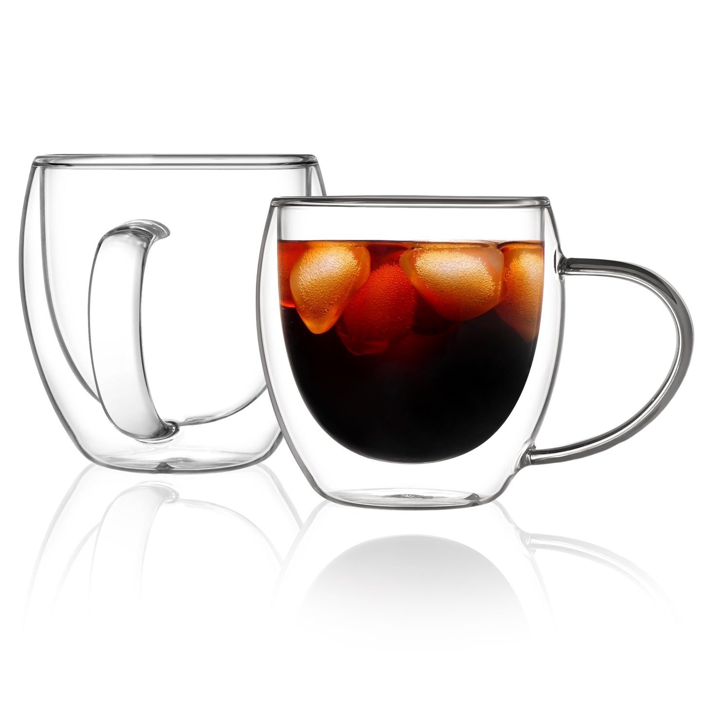 CNGLASS Double Walled Glass Coffee Mugs with Handle,12oz Insulated Glass Mugs with Handle,Clear Espresso Cups for Latte,Cappuccino,Tea Bag,Set of 2