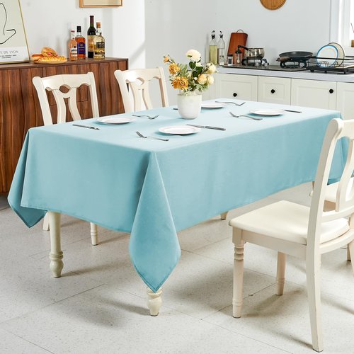 IVAPUPU Textured Linen Table Cloth for Rectangle Table - Light Blue Tablecloths Rectangular Waterproof Wrinkle Free Wipeable Dining Table Cover for Spring Wedding Birthday Kitchen Decor, 60 x 84 Inch