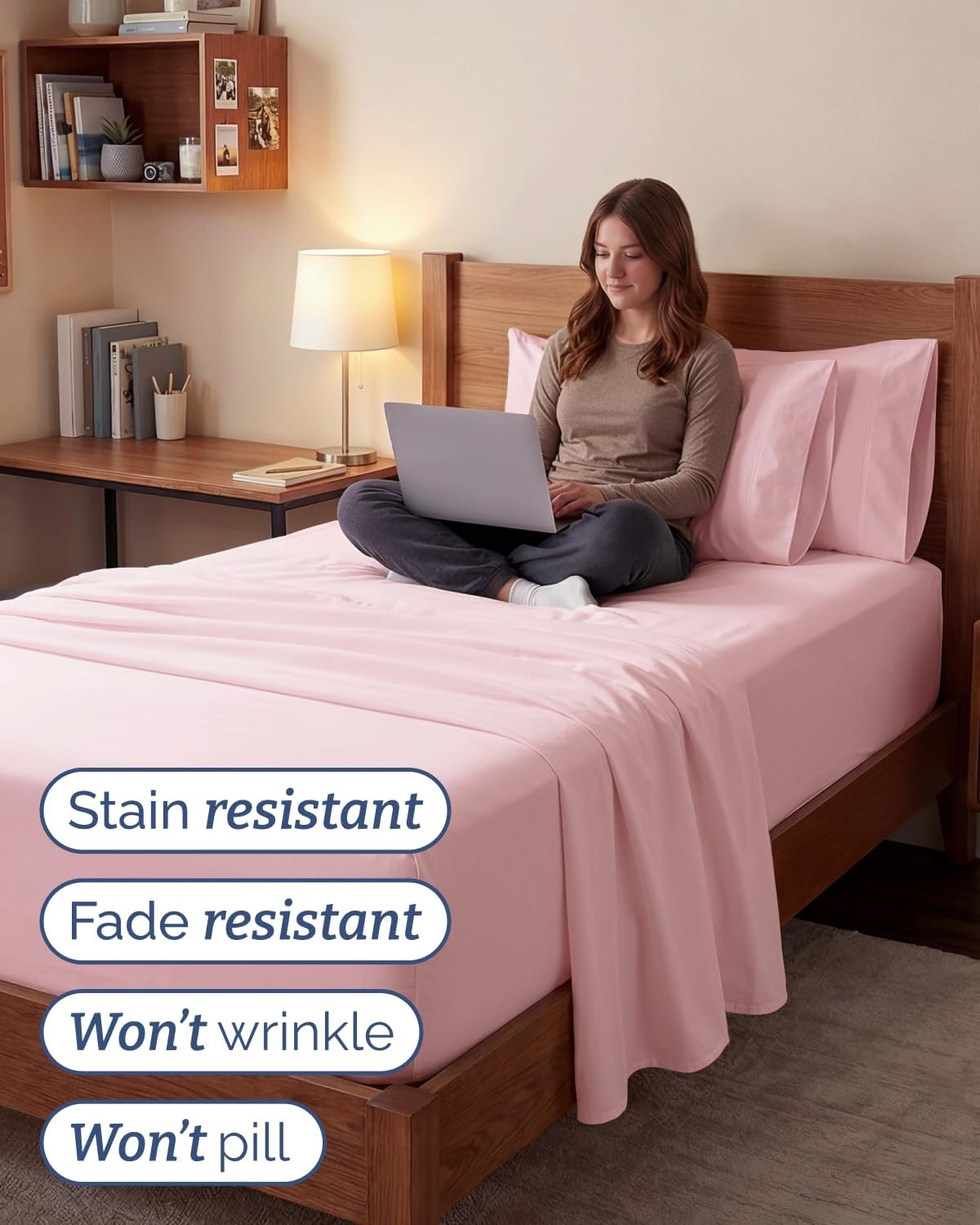 Skiennix Extra Deep Twin XL Sheet Set | 4-Piece Breathable Cooling Bedding - Soft, Wrinkle-Free Baby Pink