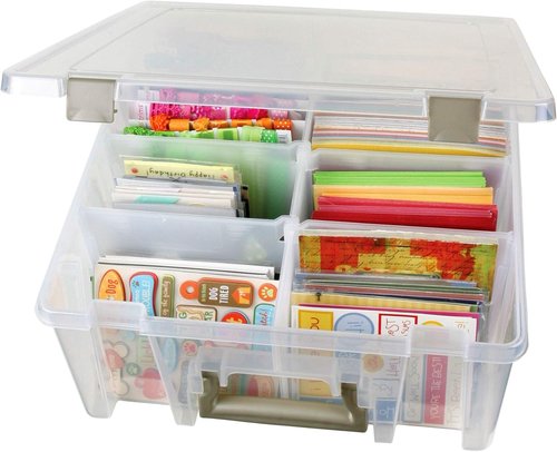 ArtBin Super Satchel Double Deep 3-Pack - Portable Art & Craft Organizers with Handles | Clear & Gold