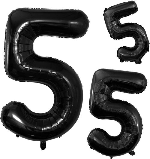 GOER Black Foil Number 5 Balloons - Giant 42 Inch & 32 Inch Birthday Party Decorations (3 Pcs)