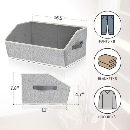 Homsorout Trapezoid Closet Shelf Organizer - Large Fabric Storage Baskets for Clothes & Books | 3 Pack, Light Gray