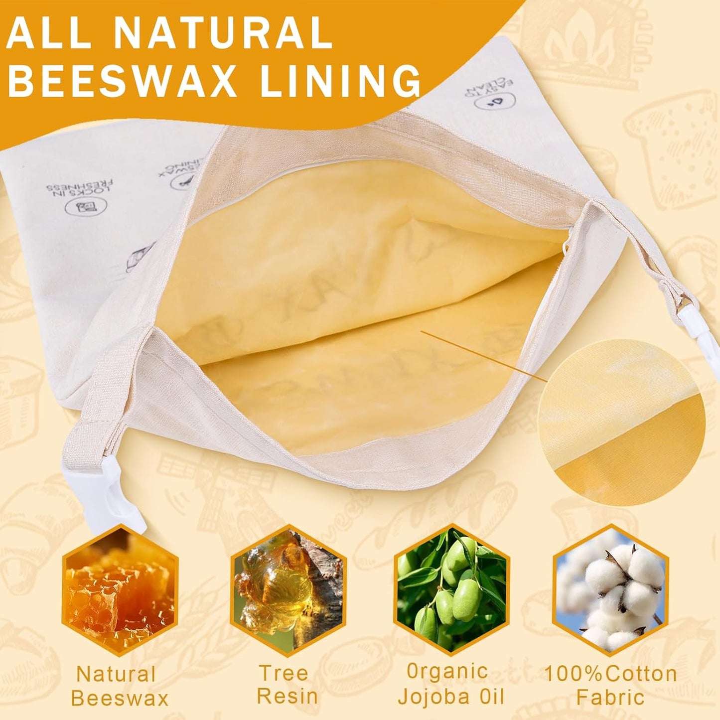 Skiennix Reusable Beeswax Bread Bags - Keep Sourdough & Homemade Bread Fresh Longer | 2-Pack (Amber Wheat)