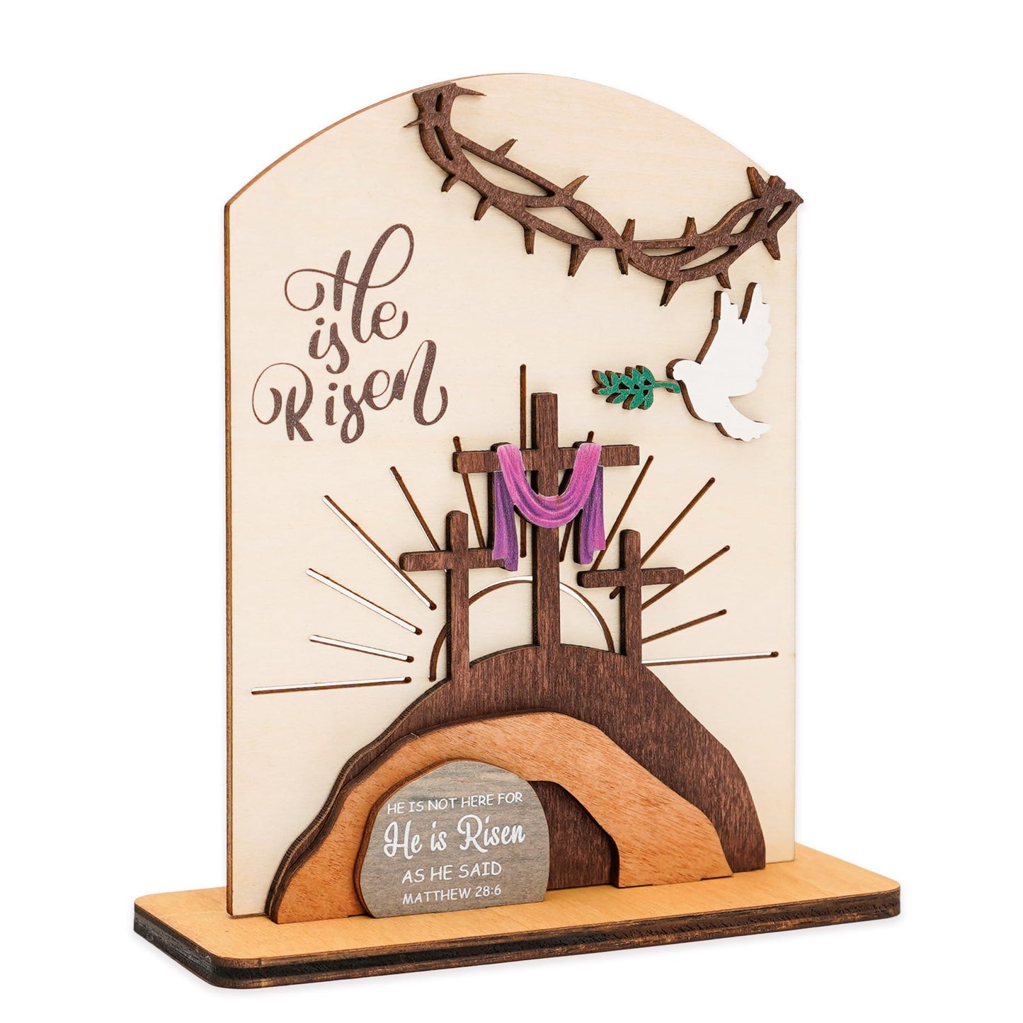 Alcarin He is Risen Easter Resurrection Decor - Easter Decorations for Home - Empty Tomb Religious Resurrection Set Decoration for Table, Desk, Home
