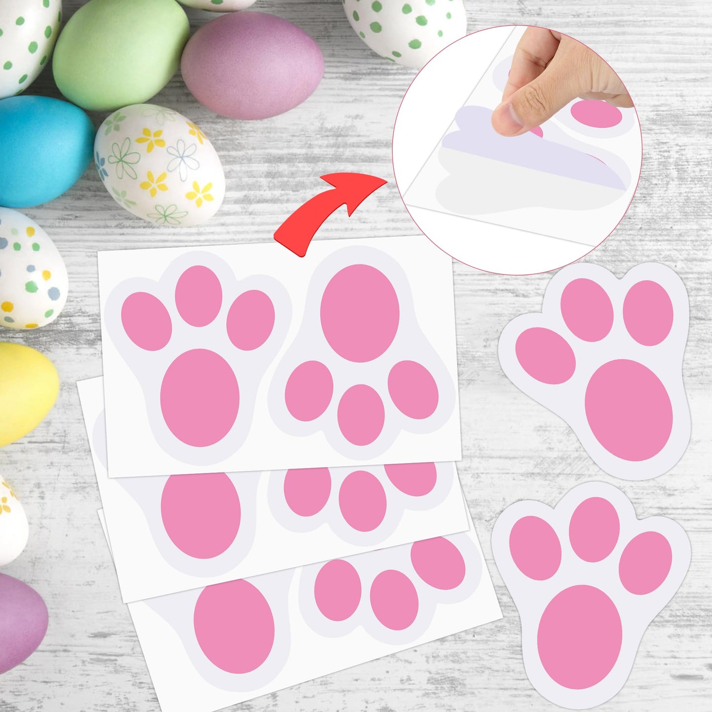 Wonmon 80 PCS Removable Easter Bunny Paw Prints Stickers, Easter Bunny Feet Stickers Rabbit Paw Decal Bunny Paw Print Clings for Home Office Classroom Floor Easter Party Favor Decorations