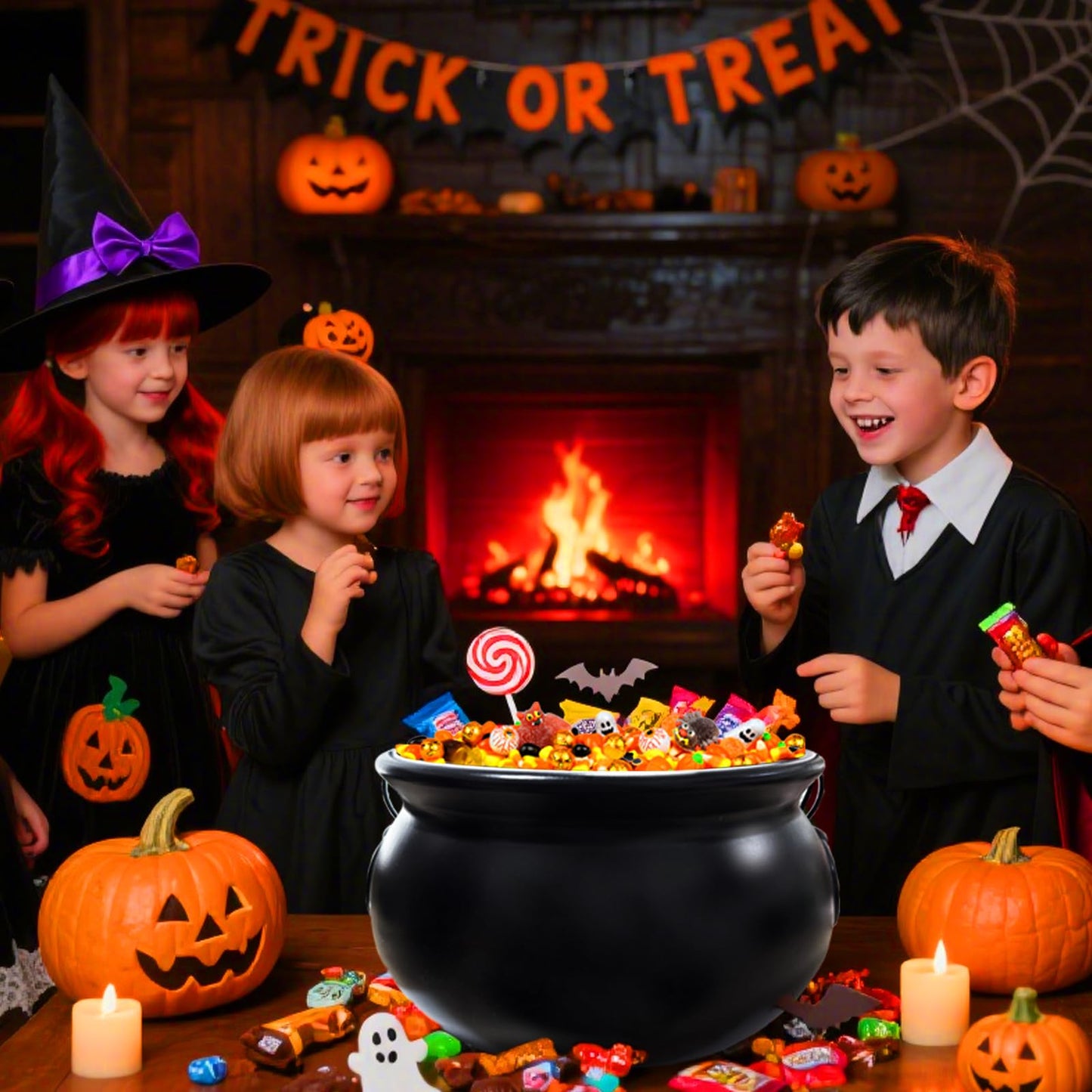 Eerrhhaq 3 in 1 (12.6",9.8",7.6") Halloween Large Black Witch Cauldron Kettle,Plastic Candy Bucket Holder Cauldron Pot Bowl,Party Favor Decoration for St. Patrick's Day and Halloween
