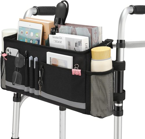 EXLIFBAG Folding Walker Bag - Convenient Walker Accessories with Cup Holder | Black Color