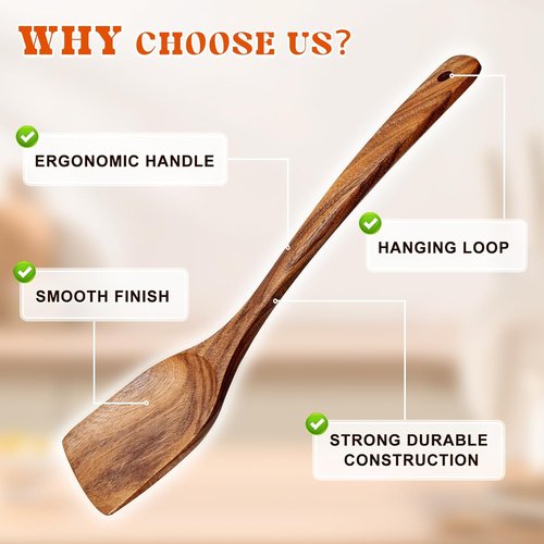 Acacia Wooden Spatula Set - 2Pcs Solid & Slotted Turner with Long Handle | Ideal Kitchen Gift for Moms