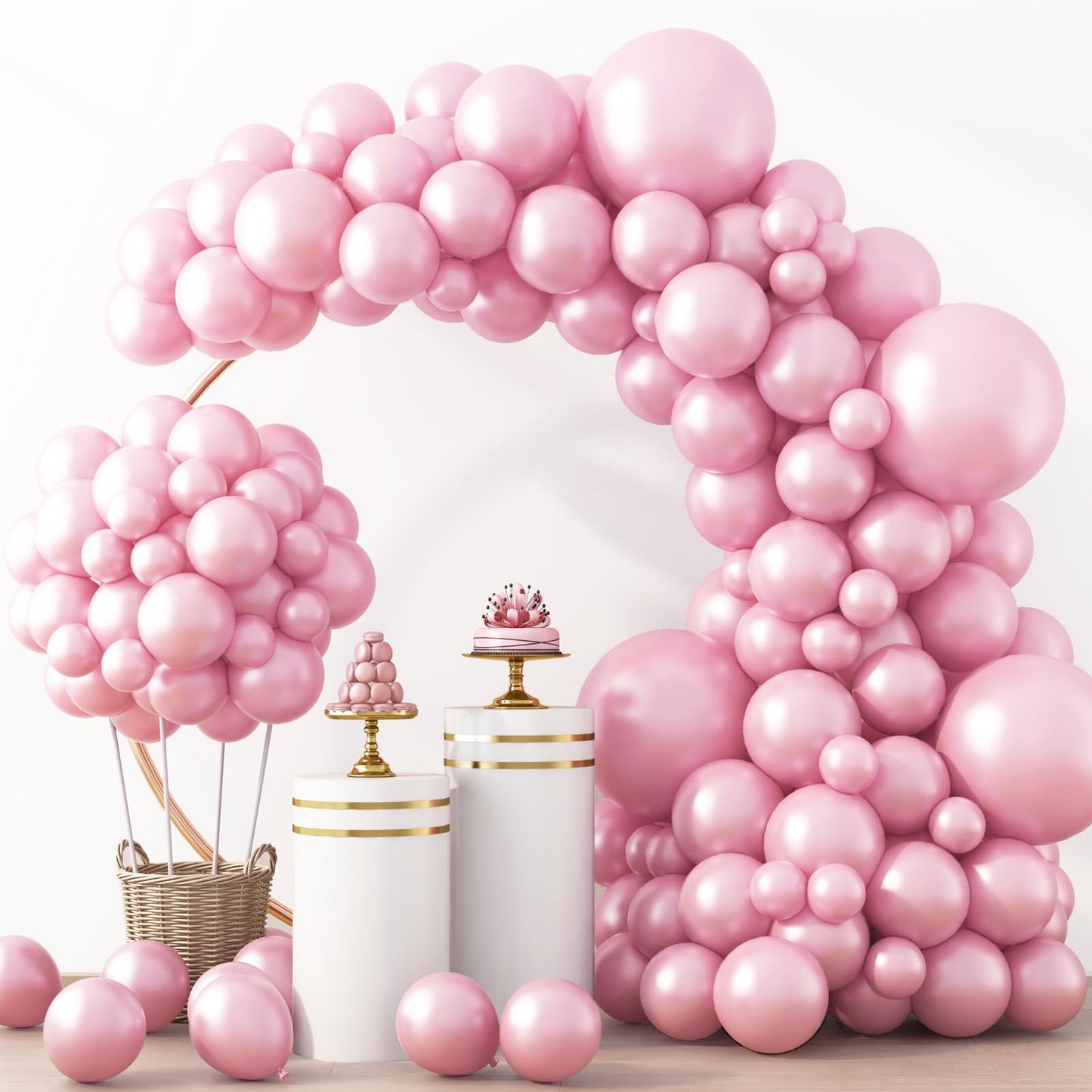 RUBFAC Pearl Pink Balloons 129pcs Different Sizes Pack of 18 12 10 5 Inch, Latex Balloon Garland Arch Kit for Wedding Princess Birthday Party Baby Shower Engagement Bachelorette Decorations