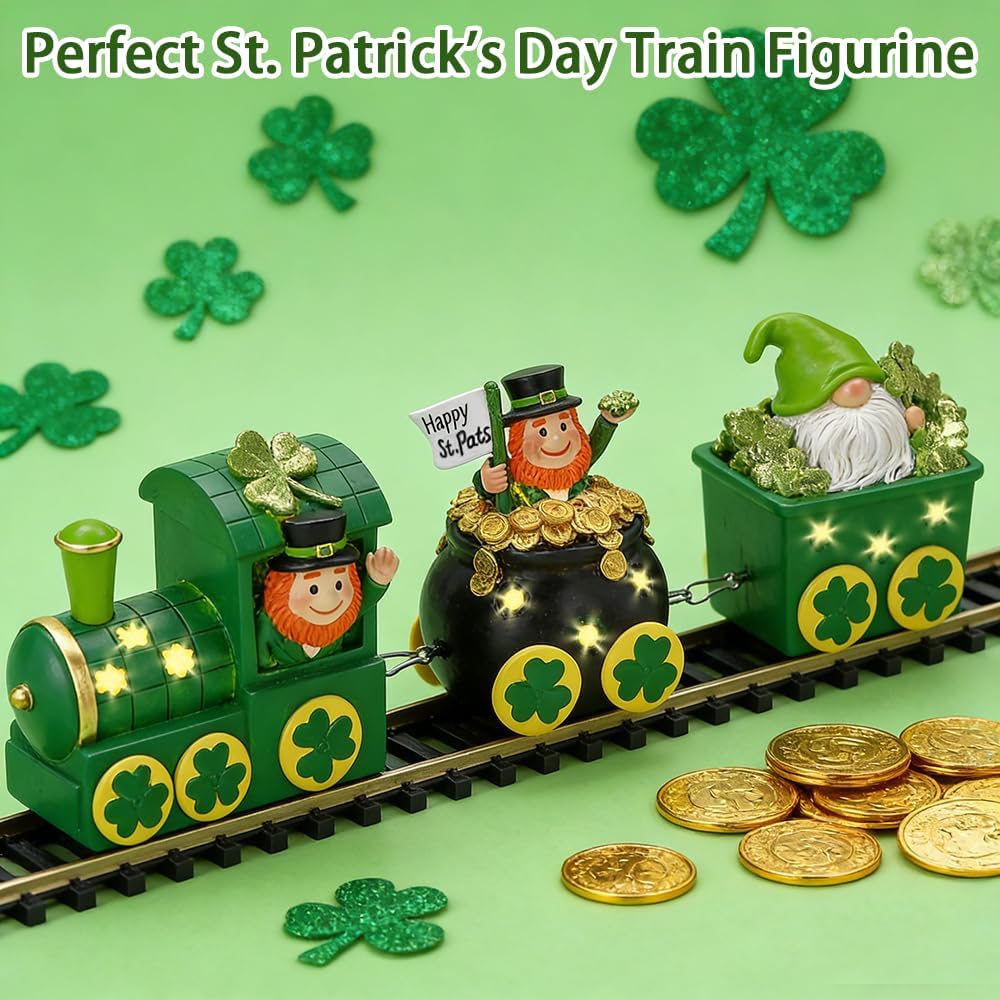 Skiennix St. Patrick's Day Decorations - Lighted Leprechaun Train Centerpiece for Home & Dining Room