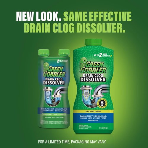 Green Gobbler Drain Clog Dissolver - Powerful Liquid Opener & Toilet Clog Remover | Safe for Pipes | 2 Pack