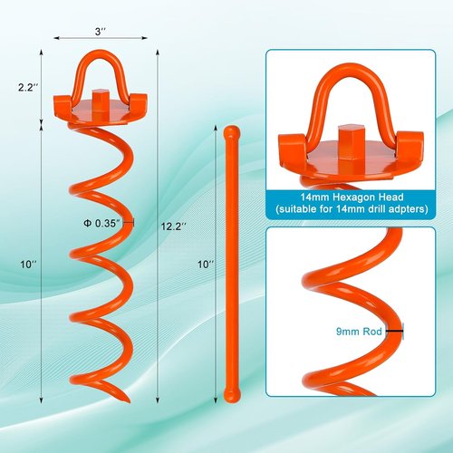 Feed Garden Heavy-Duty Spiral Ground Anchors - 12.2 Inch Stakes for Dogs, Tents, Trampolines | 4 Pack, Orange