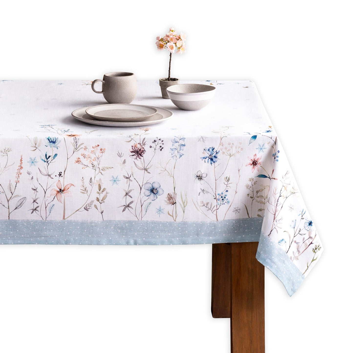 Maison d' Hermine Table Cloth Rectangle Table 100% Cotton 60 x 90 Inches Fall Tablecloth Reusable Everyday Use for Thanksgiving Christmas Decorations Dining Farmhouse Party (Ice Florals)