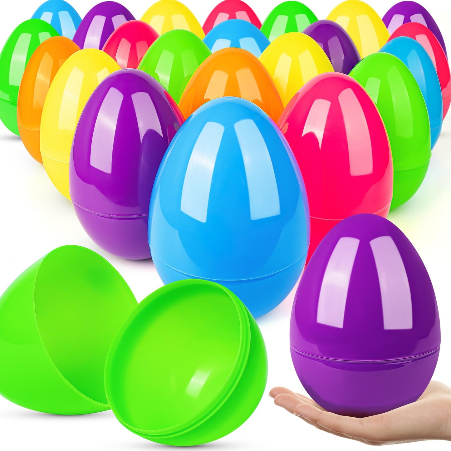 V-Opitos 24 PCS Jumbo Easter Eggs, 6 Inch Large Plastic Easter Eggs, Bulk Fillable Empty Eggs for Easter Egg Hunt, Surprise Eggs, Basket Stuffers Fillers, Easter Party Favor for Kids