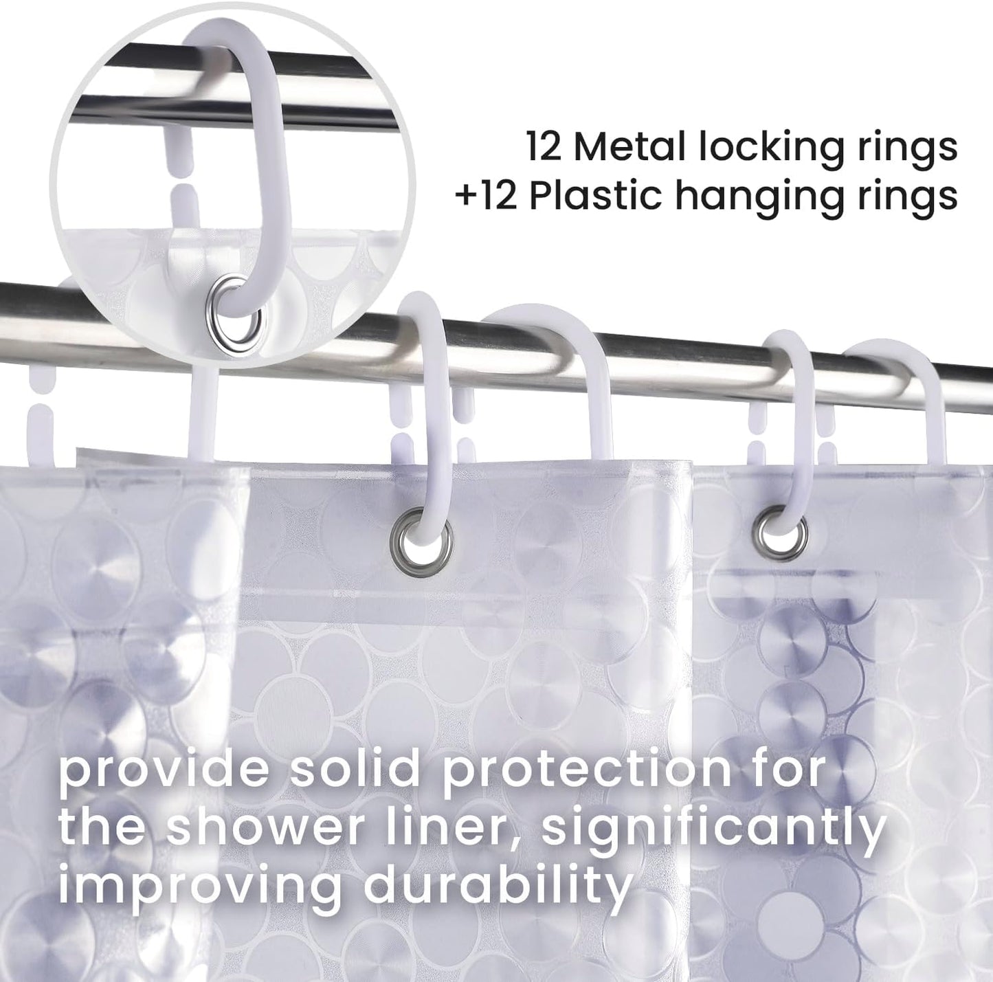 LiBa PEVA Shower Curtain Liner - 8G Waterproof, 72x72 Inch Clear Design with Magnets & 3D Bubbles Pattern