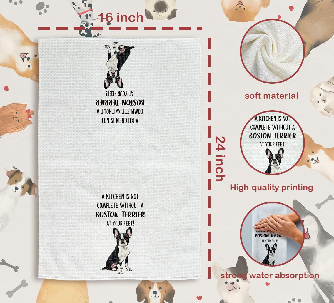 Tzhim Boston Terrier Gifts Kitchen Towels Set of 2, Boston Terrier Gifts for Women, Boston Terrier Decor Hand Towels, Boston Terrier Dog Tea Dish Towels for Kitchen, Dog Kitchen Decor, 16x24inch