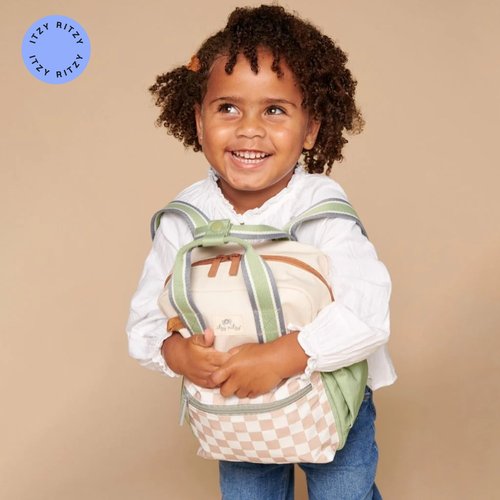 Itzy Ritzy Toddler Backpack - Daycare Bag - Features Adjustable Shoulder Straps, 2 Side Pockets & Spacious Interior with Wipeable Fabric Lining & Name Label, Checkerboard Backpack