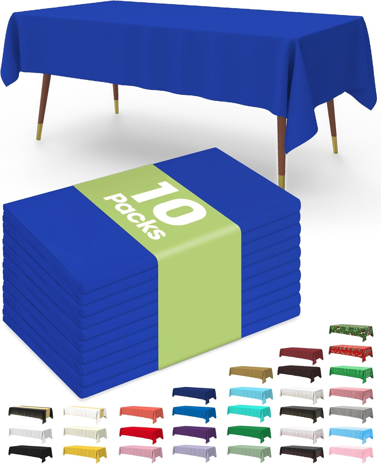 Pureegg Disposable Plastic Tablecloths - 10 Pack, 54 x 108 Inch, Sturdy Navy Blue for Patriotic Celebrations