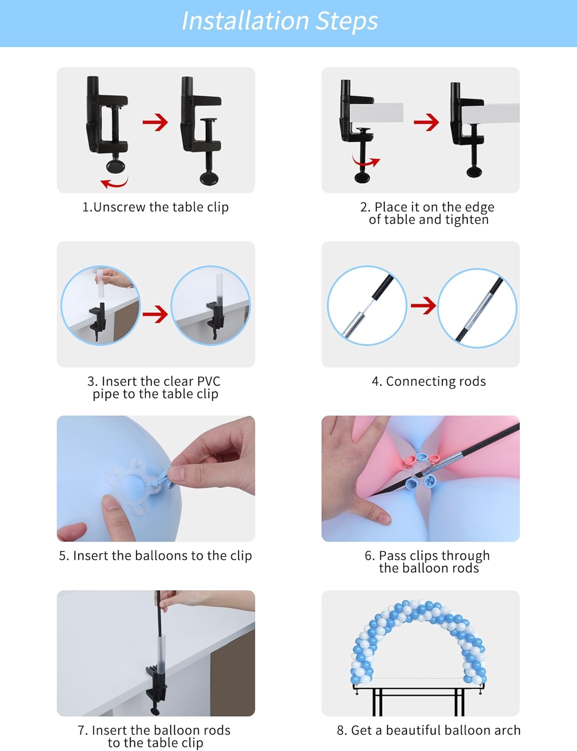 RUBFAC Balloon Arch Kit - Adjustable Black Stand for Table Decorations | Perfect for Birthdays, Weddings, and Baby Showers