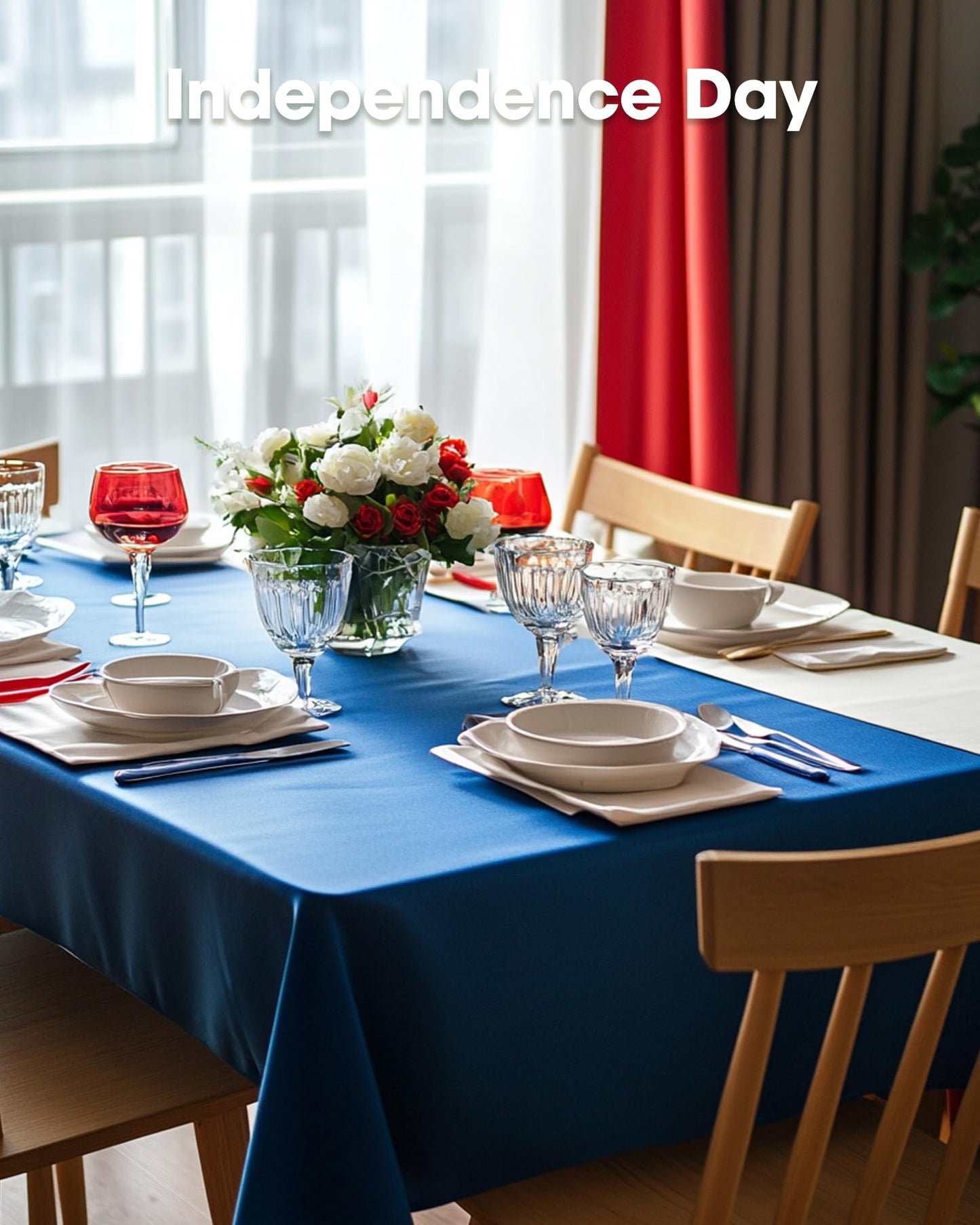 Pureegg Plastic Table Cloth Disposable 6 Pack, 54 x 108 Inch Table Cloths, Patriotic Decorations, Thanksgiving, Veterans Day Tablecloths, Rectangle, Plastic Cover, Waterproof, Blue