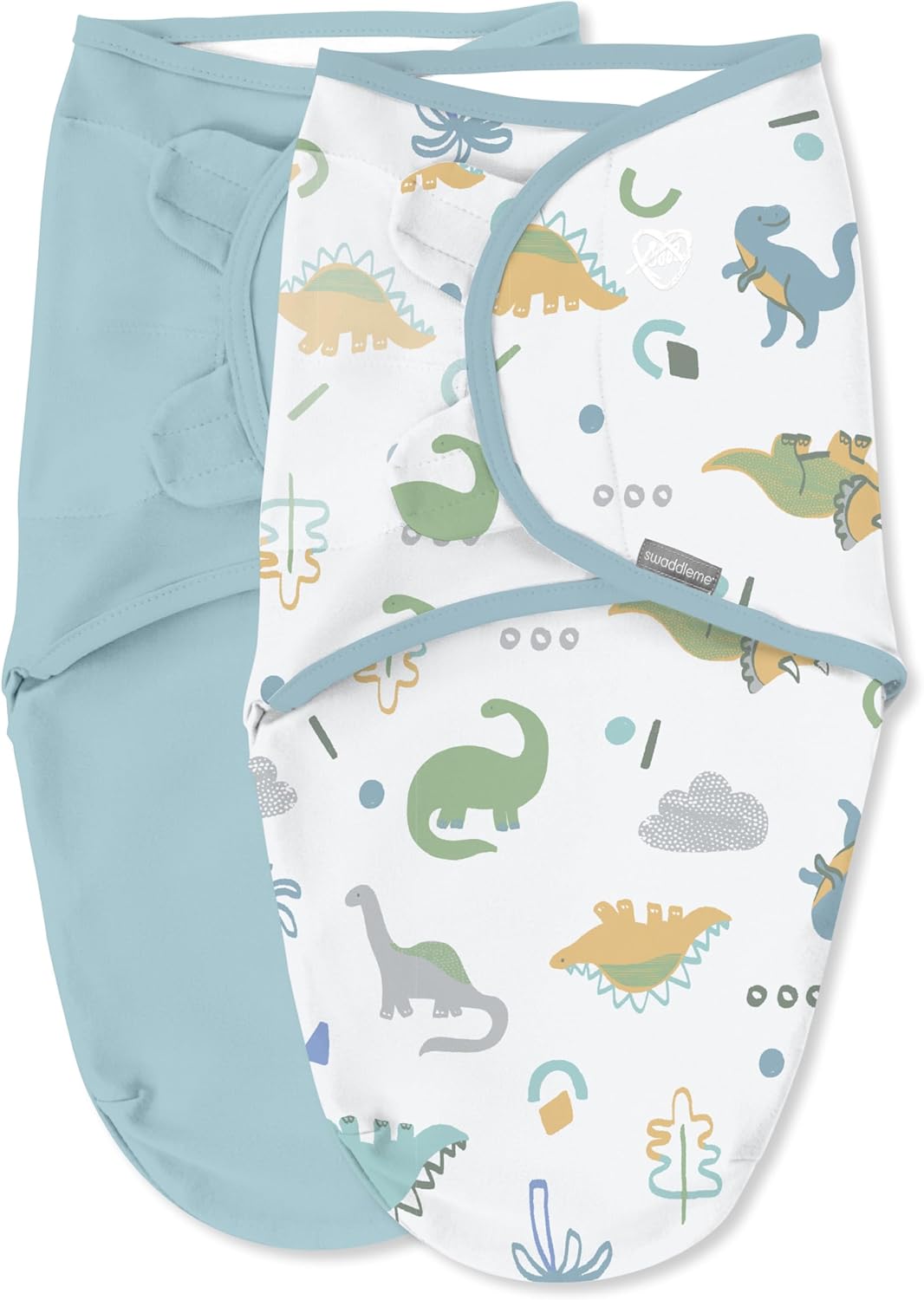 SwaddleMe by Ingenuity Baby Swaddle Blanket - 100% Cotton, 0-3 Months, Improves Sleep & Calms Reflex | 2-Pack, Tropical Dino