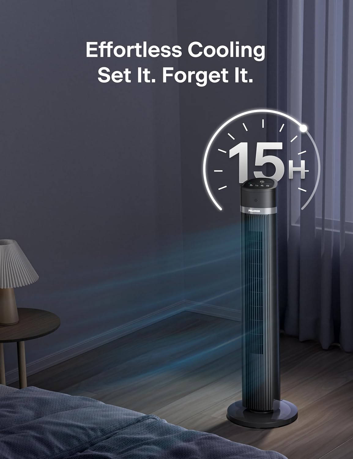 PELONIS Bladeless Tower Fan - 40 Inch Standing Fan with Remote, 90° Oscillation, 3 Speed Modes, Grey
