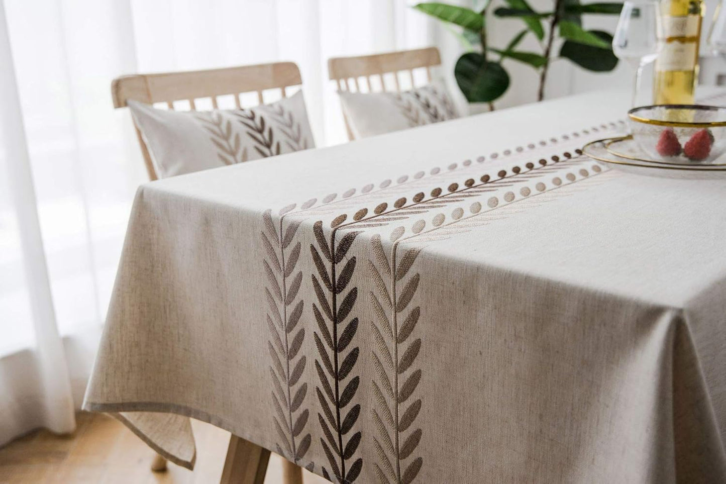 Heavyweight Cotton Linen Wheat Ear Tablecloth - Waterproof & Dust-Proof for Kitchen Dining (53 x 53 Inch, Rectangle/Oblong)