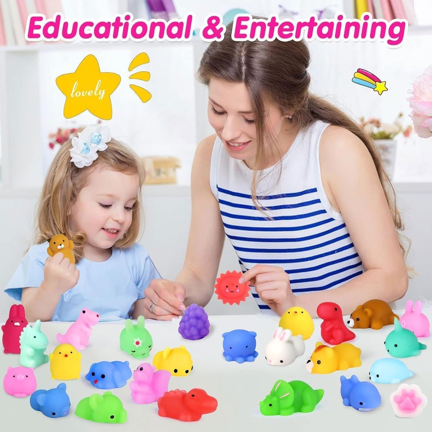 Skiennix 130-Piece Kawaii Squishy Toys Set - Fun Fidget Toys for Classroom Prizes & Birthday Gifts