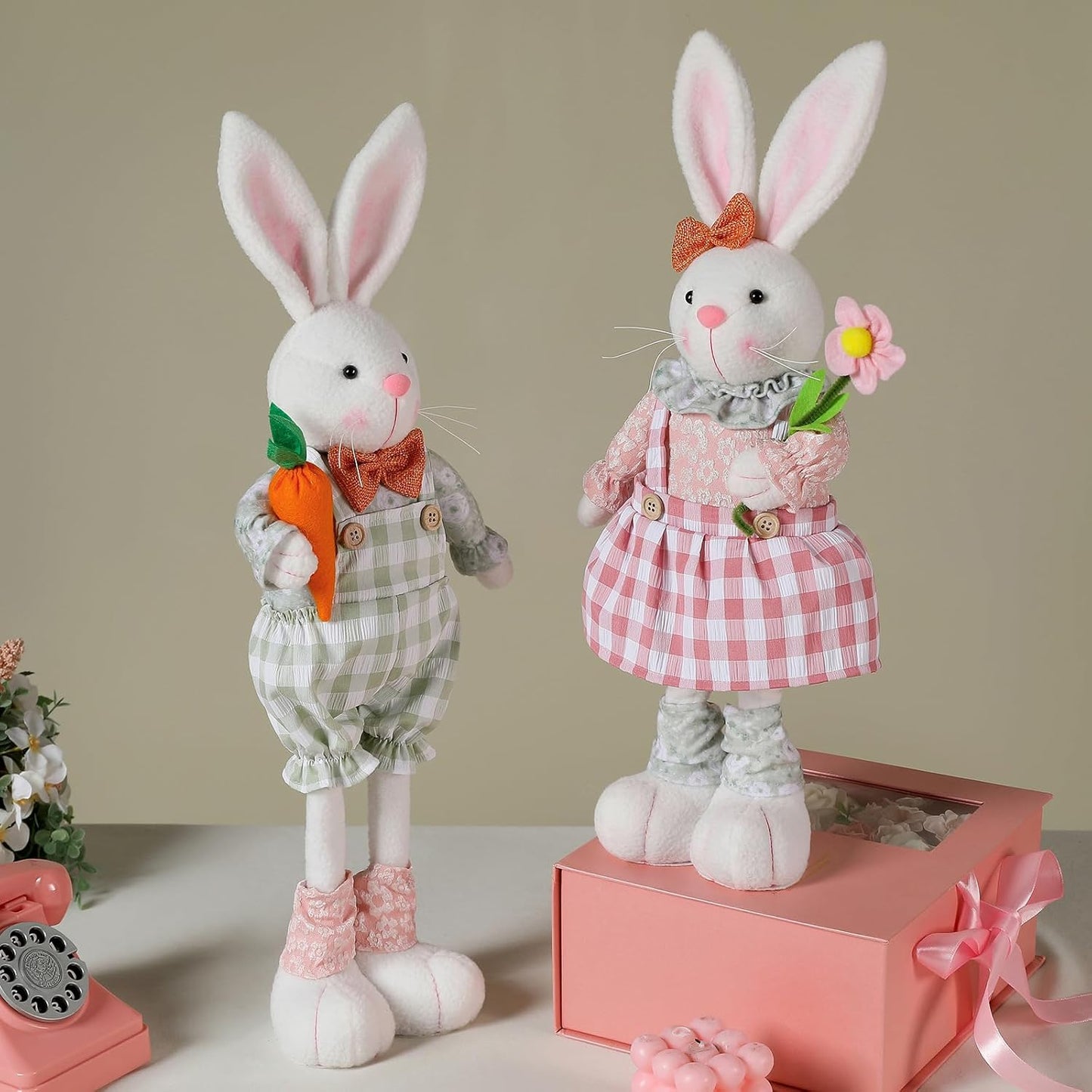 Skiennix Adjustable Easter Bunny Gnome Plush - Extendable 16.1” to 21.7” Rabbit Decor for Spring Holiday Display