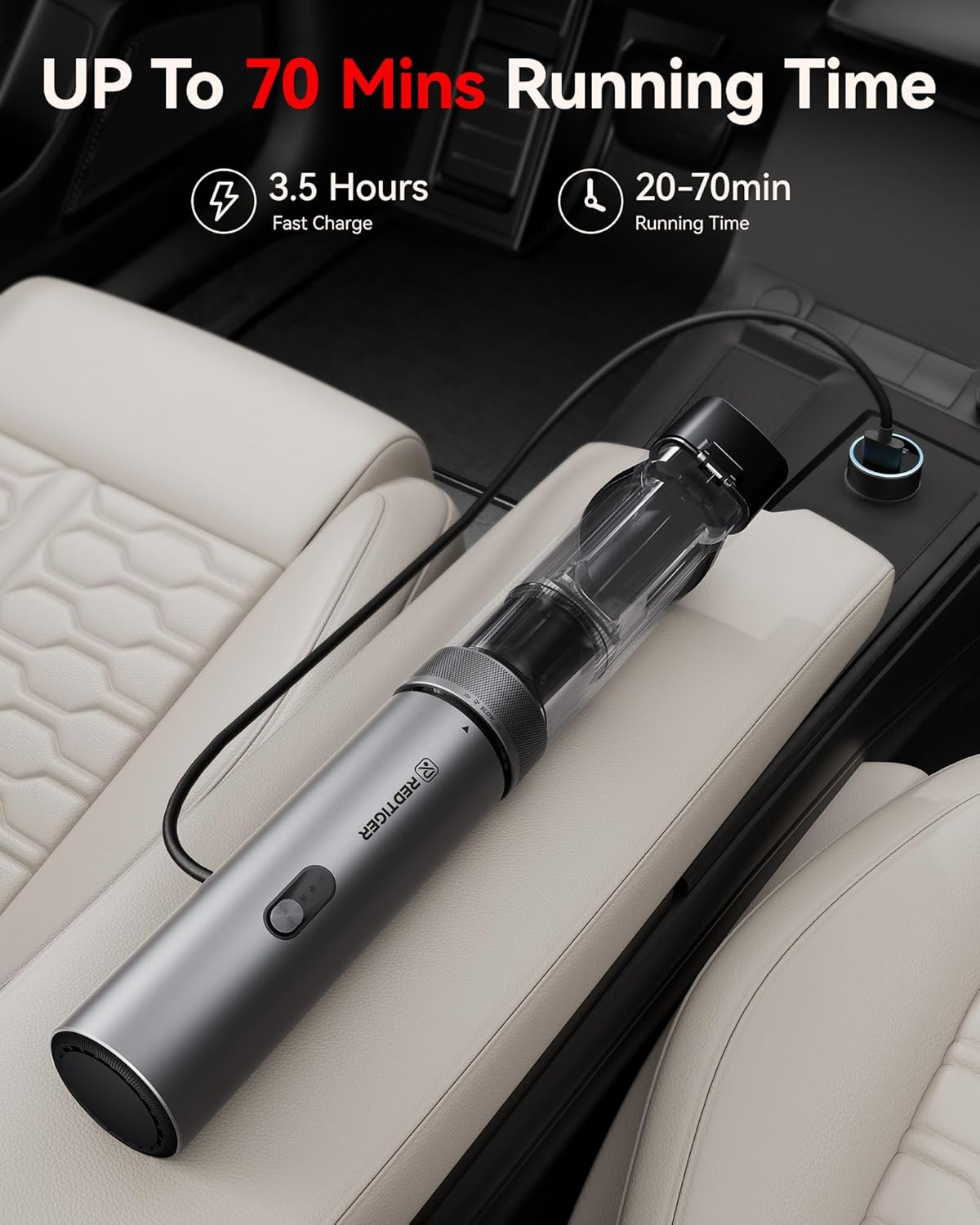 REDTIGER Cordless Car Vacuum - 21000PA Portable Handheld Cleaner with 70 Min Runtime | Lightweight 4-in-1 Design