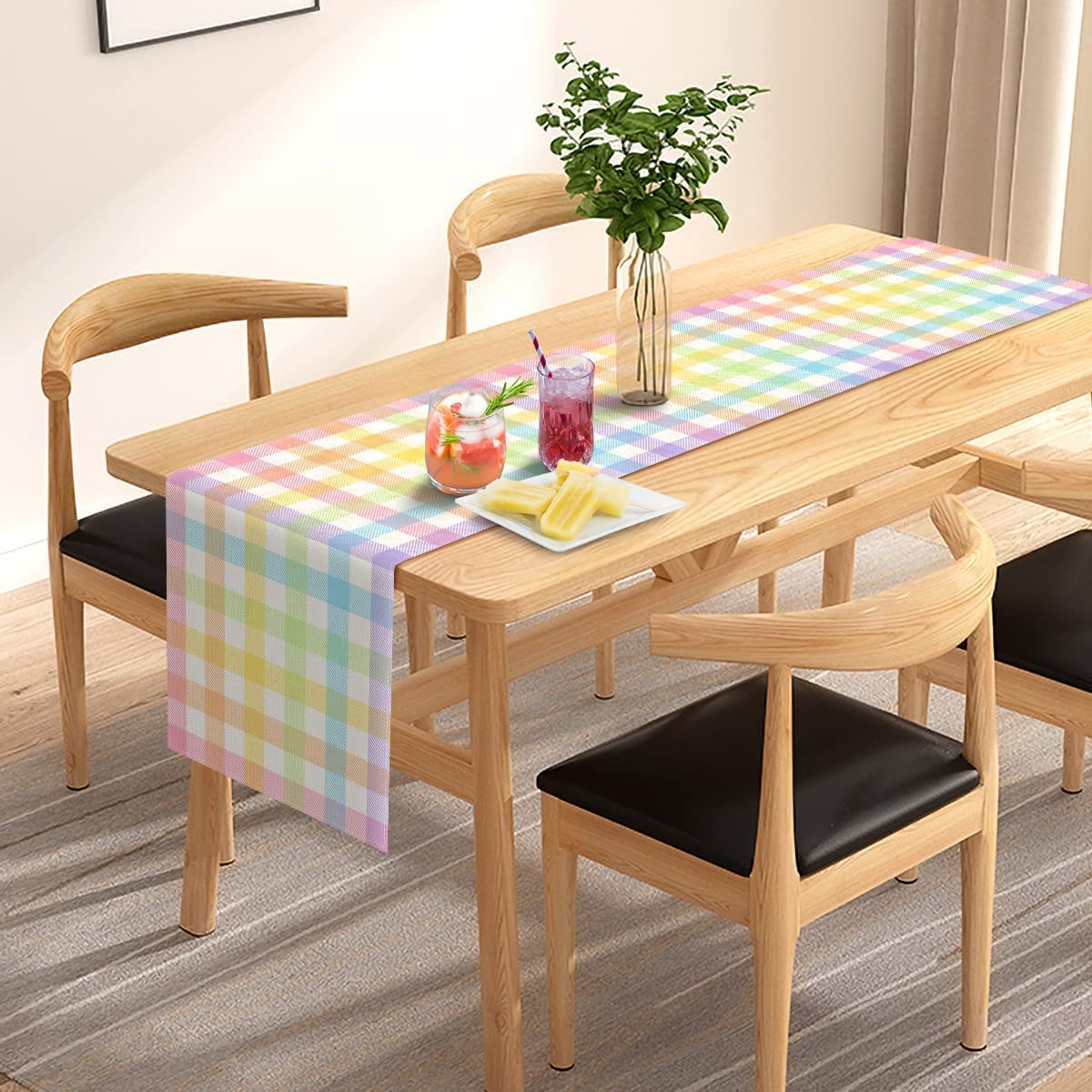 Pudodo Easter Buffalo Plaid Check Table Runner Spring Holiday Farmhouse Fireplace Kitchen Dinning Room Home Party Decoration (13" x 48")