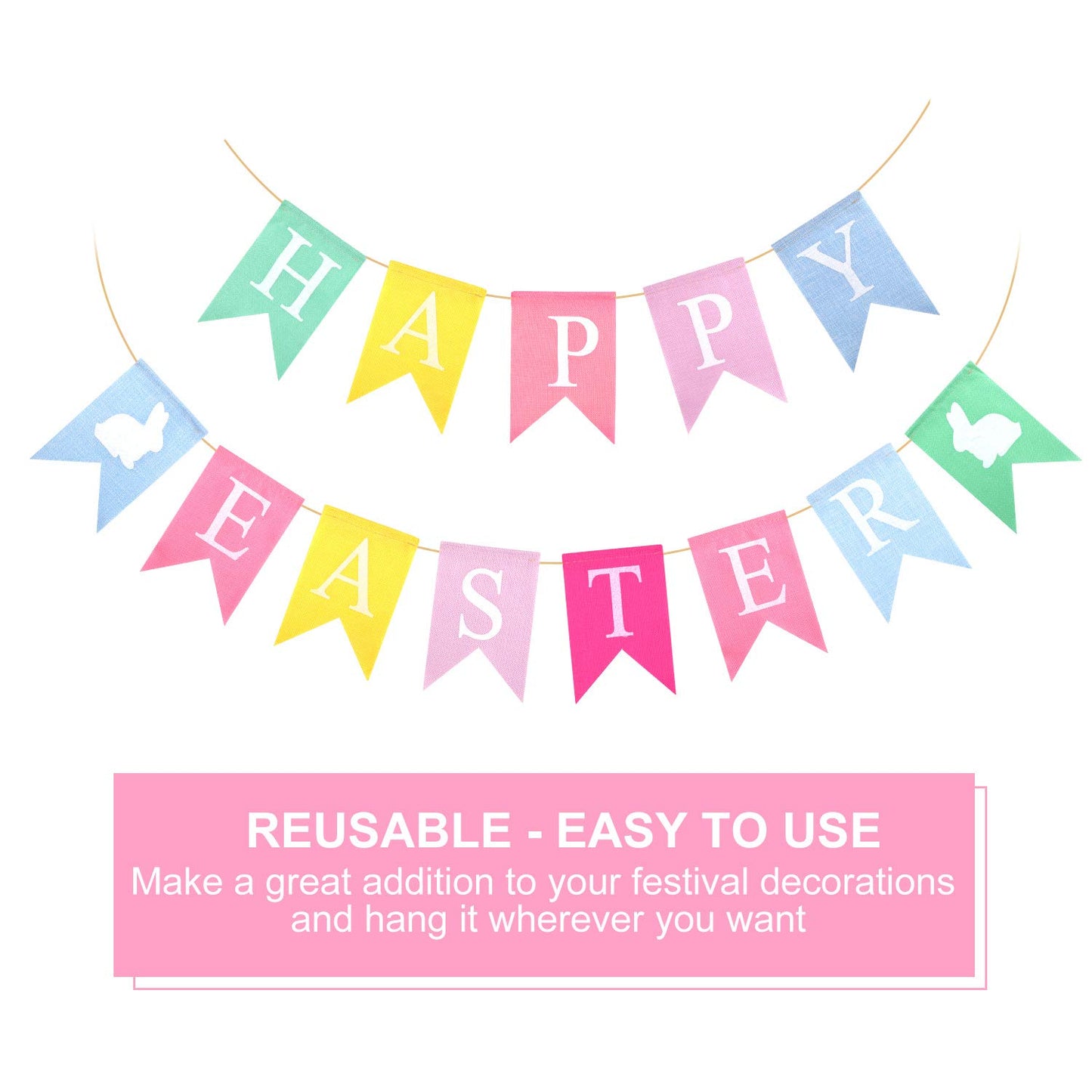 TUPARKA 2pcs Easter Banners, 'Happy Easter' Bunting Garland Decorations, Lightweight Hessian Banner, Pennant Shape, 2.5m Length, Ideal for Party, Indoor & Outdoor, Hand Wash Only