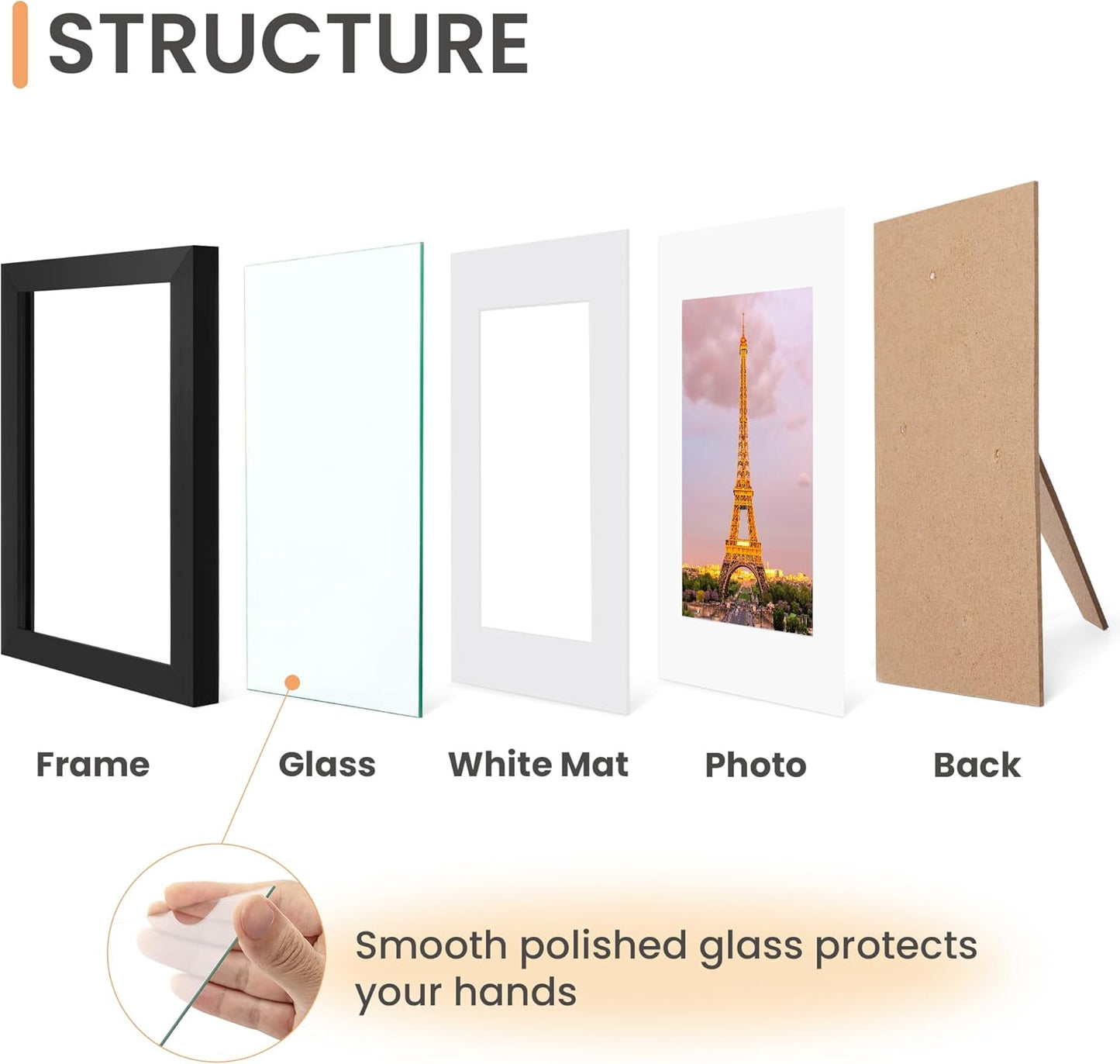 Upsimples 11x14 Picture Frame Set of 3 - High Definition Glass for 8x10 or 11x14 Photos | Black Display Frames