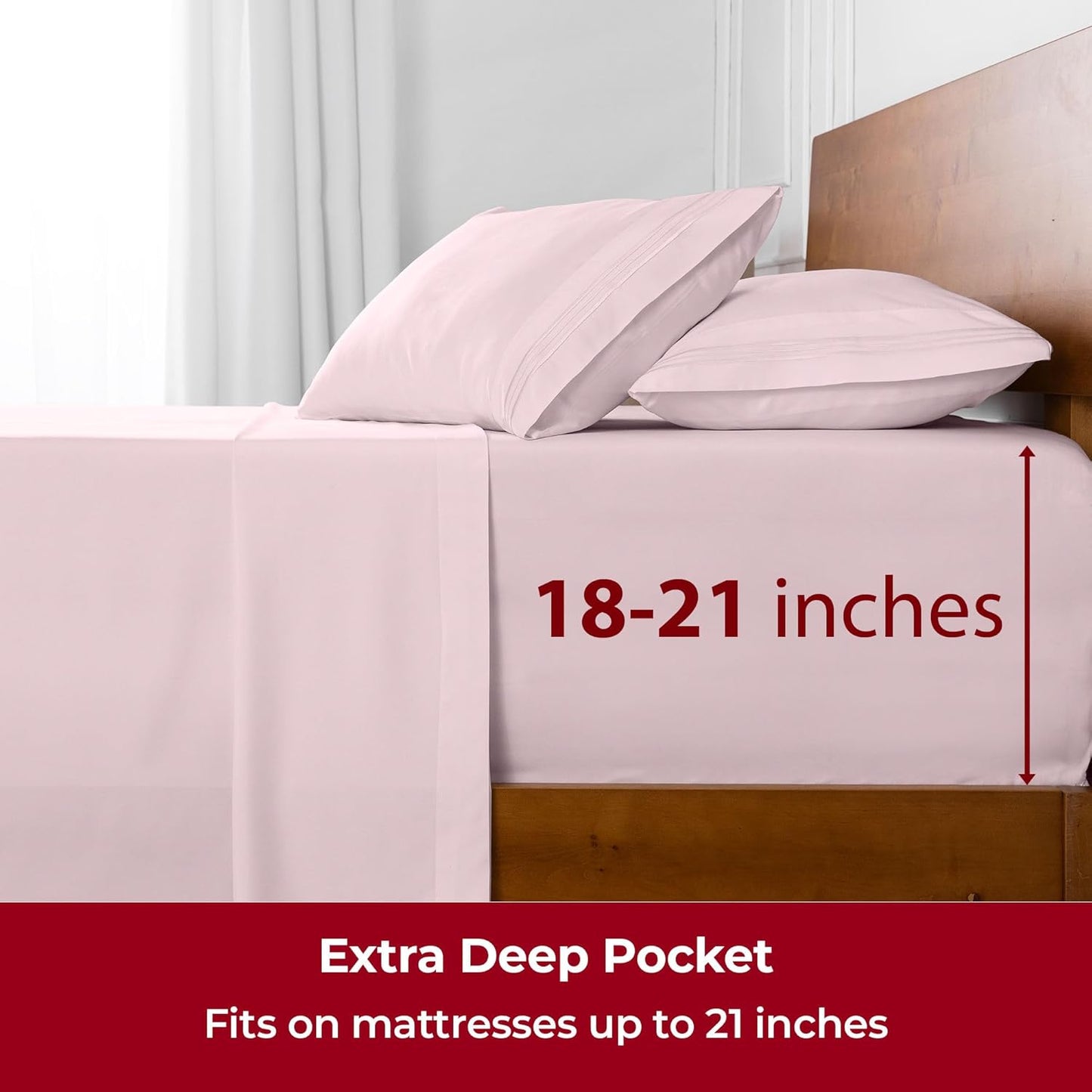 Mellanni Extra Deep Full Sheets - Hotel Luxury Ultra Soft Cooling Bedding - 4 PC Set (Blush Pink)