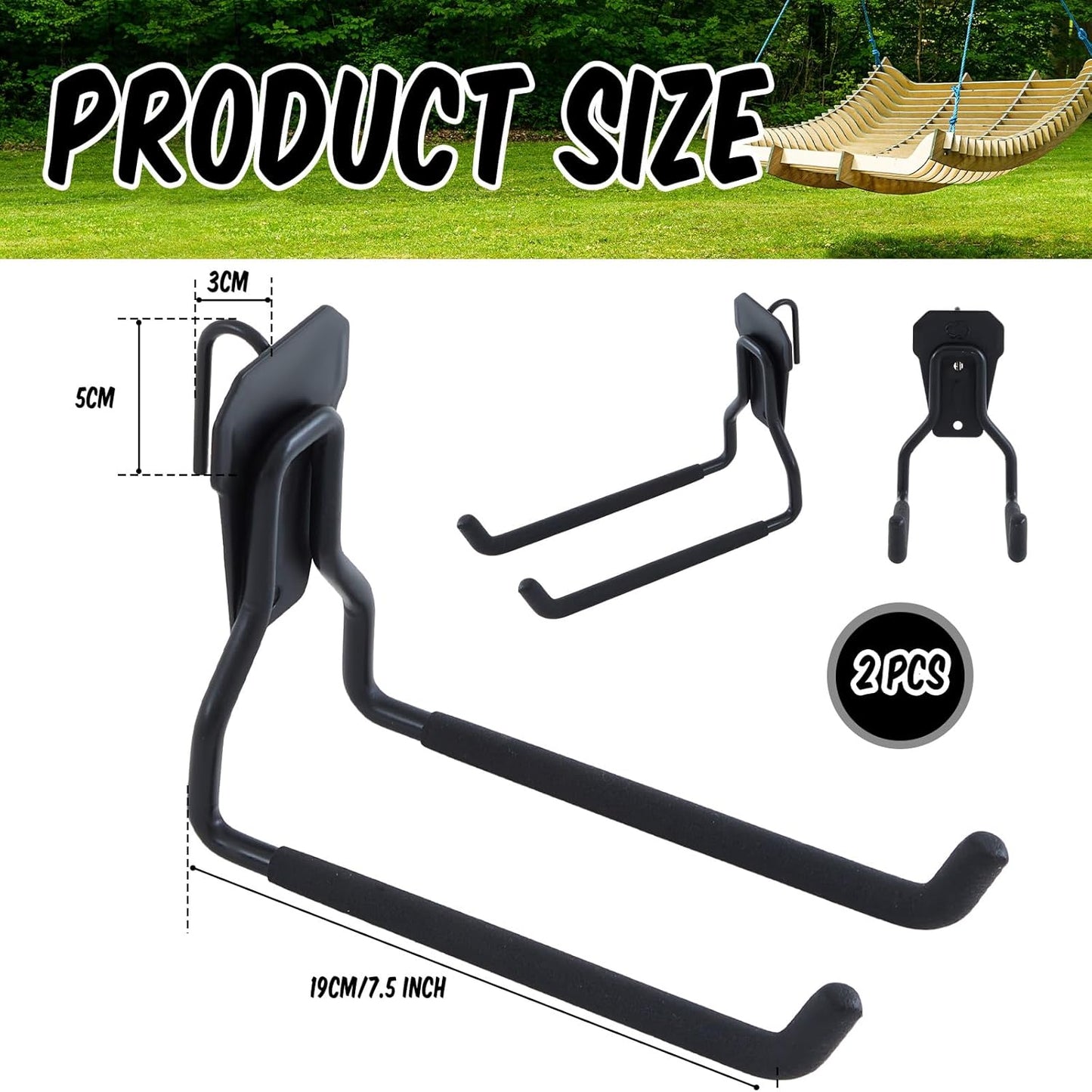 MorningRo Shed Hooks - Multi-Purpose Metal Tool Holders for Large & Small Tools | Black (2 Pack)